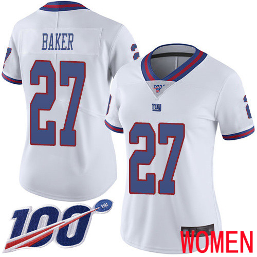 Women New York Giants #27 Deandre Baker Limited White Rush Vapor Untouchable 100th Season Football NFL Jersey